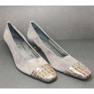 Vaneli Mezzo Gray Suede Croc Heel Pumps Women Sz 9M Kitten Heels